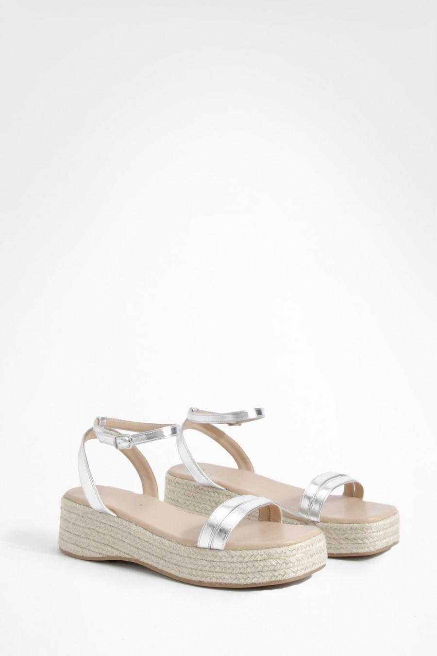 Silver Wide Width Triple Strap Flatform Sandals image number 1