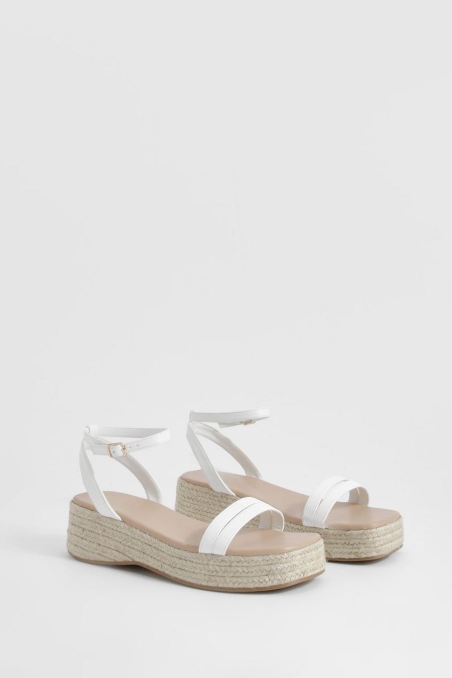 White Wide Fit Triple Strap Flatform Sandals image number 1