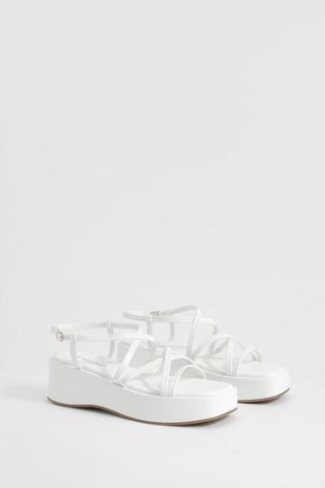 White Minimal Strappy Flatform Sandals