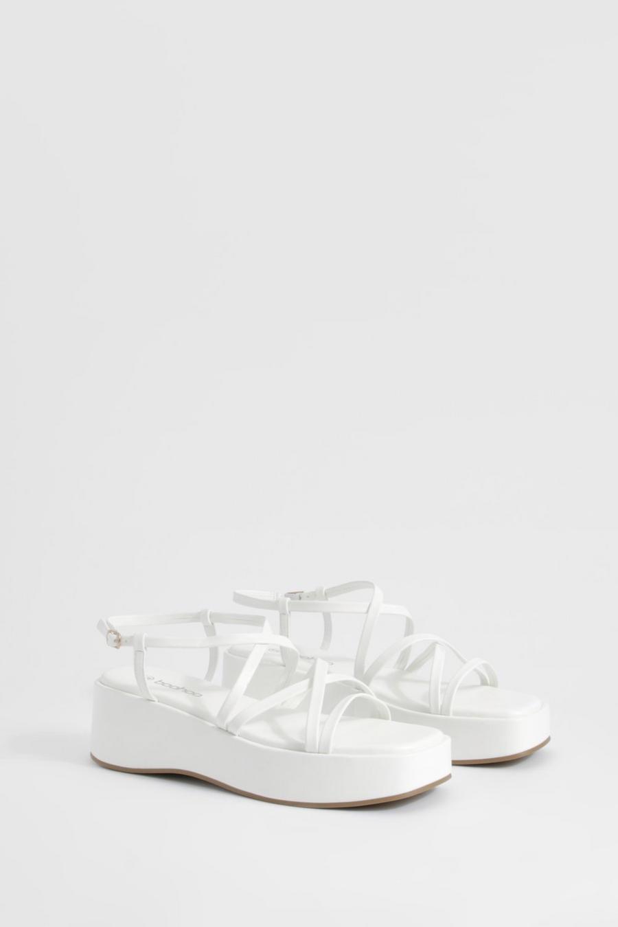 White Minimal Strappy Flatform Sandals  image number 1