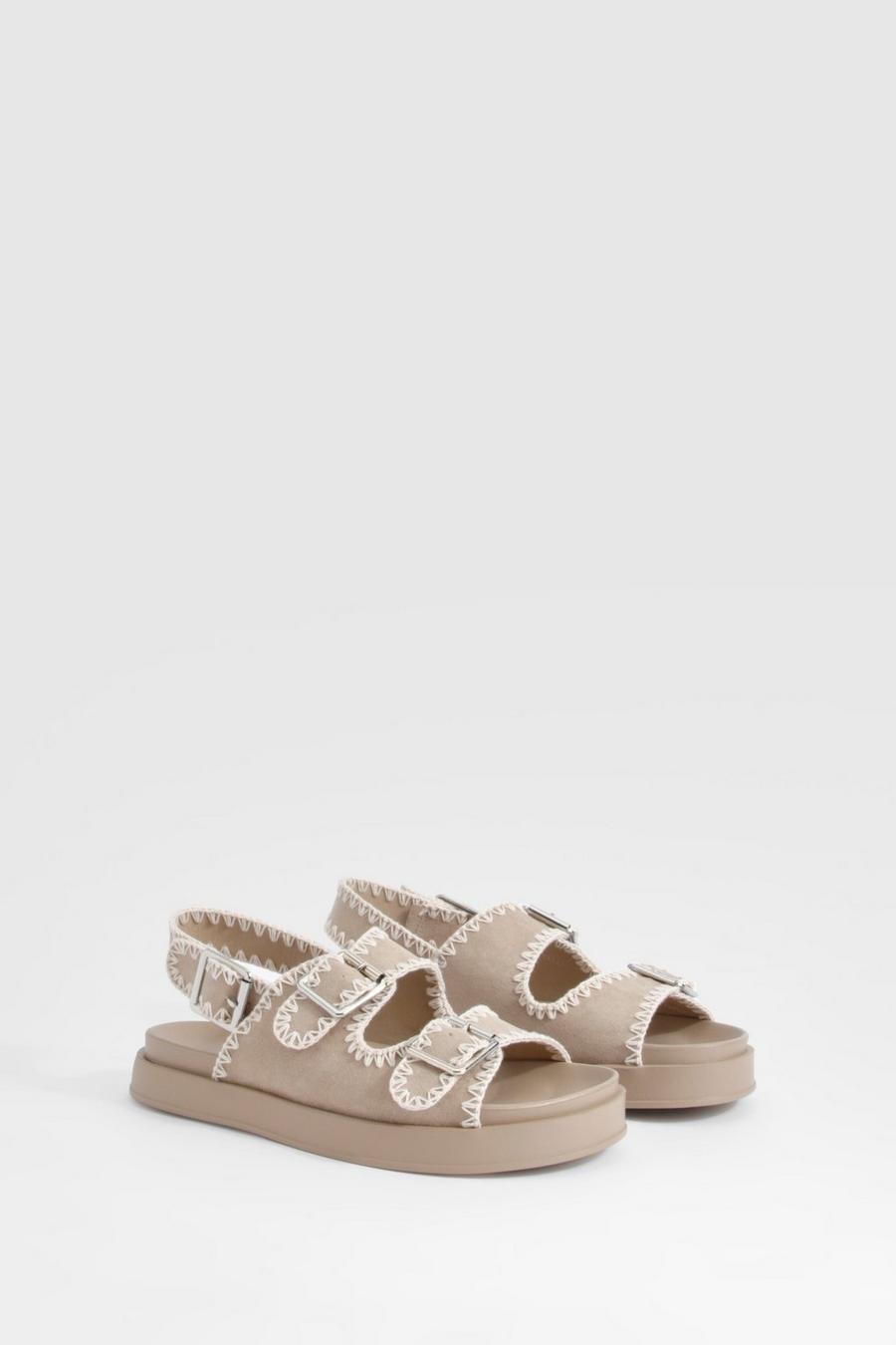 Taupe Contrast Stitch Woven Dad Sandals image number 1
