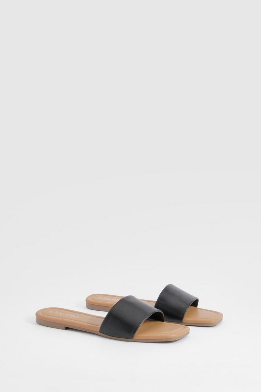 Black Wide Fit Minimal Mule Sandals image number 1