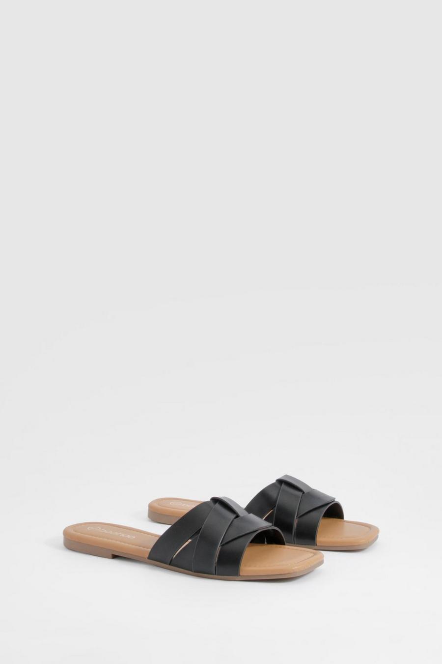 Black Woven Basic Mule Sandals  image number 1