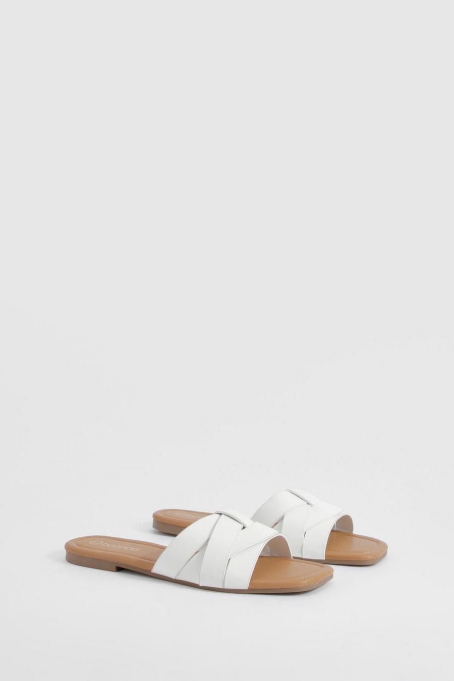 White Woven Basic Mule Sandals 