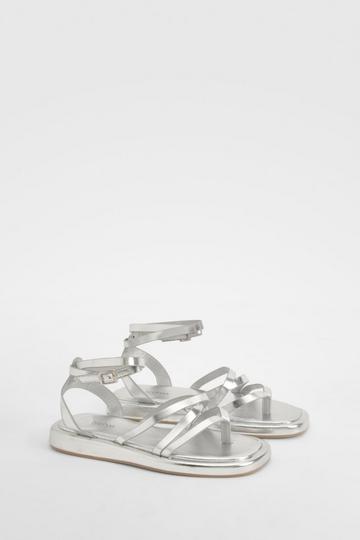 Silver Wide Fit Strappy Chunky Sandals