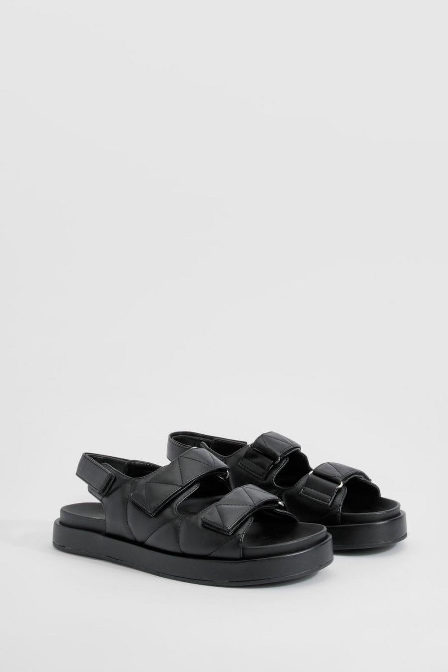 Black Wide Fit Quilted Dad Sandals image number 1