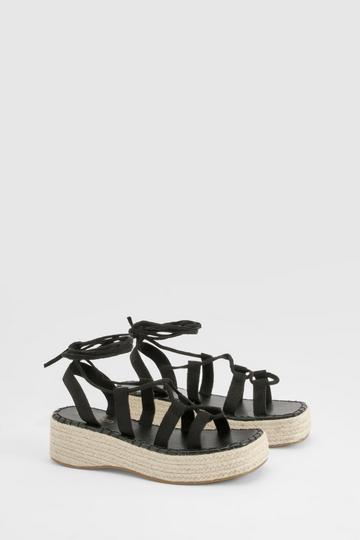 Black Wrap Around Tie Leg Flatform Sandal