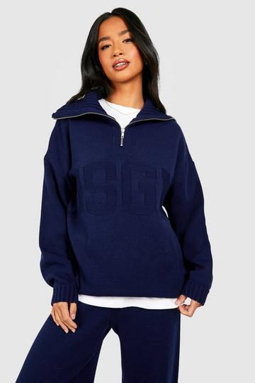 Petite Dsgn Embossed Knitted Half Zip Jumper navy