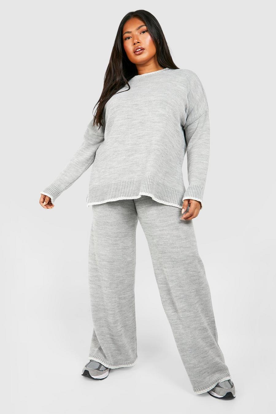 Grande taille - Pantalon tricot ample , Grey marl image number 1