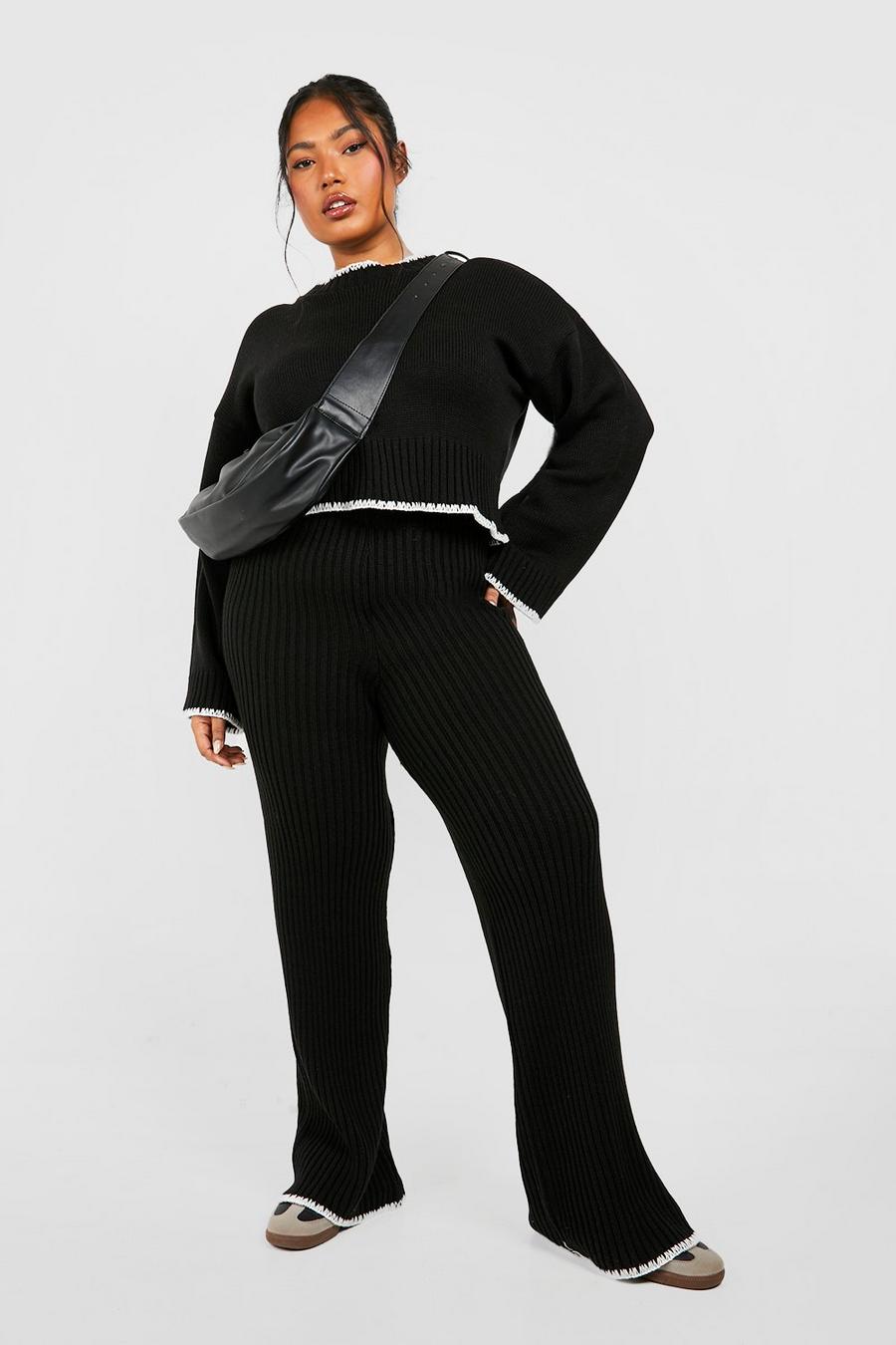 Pantalón Plus de pernera ancha con costuras estilo manta, Black image number 1