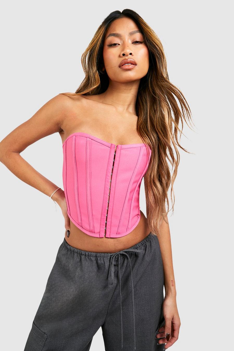 Top a corsetto fasciante con asole e gancetti, Pink image number 1