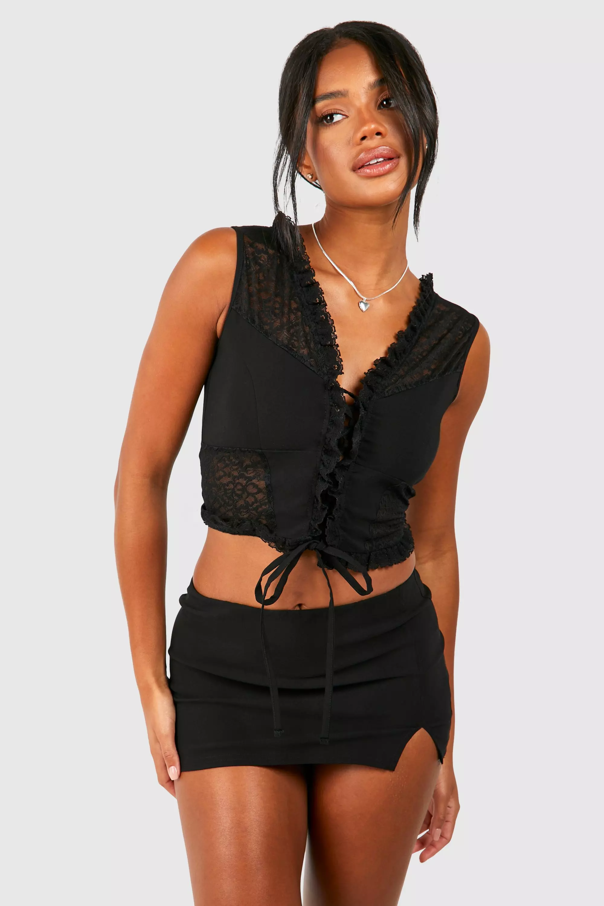 Black Lace Up Corset  صورة بديلة