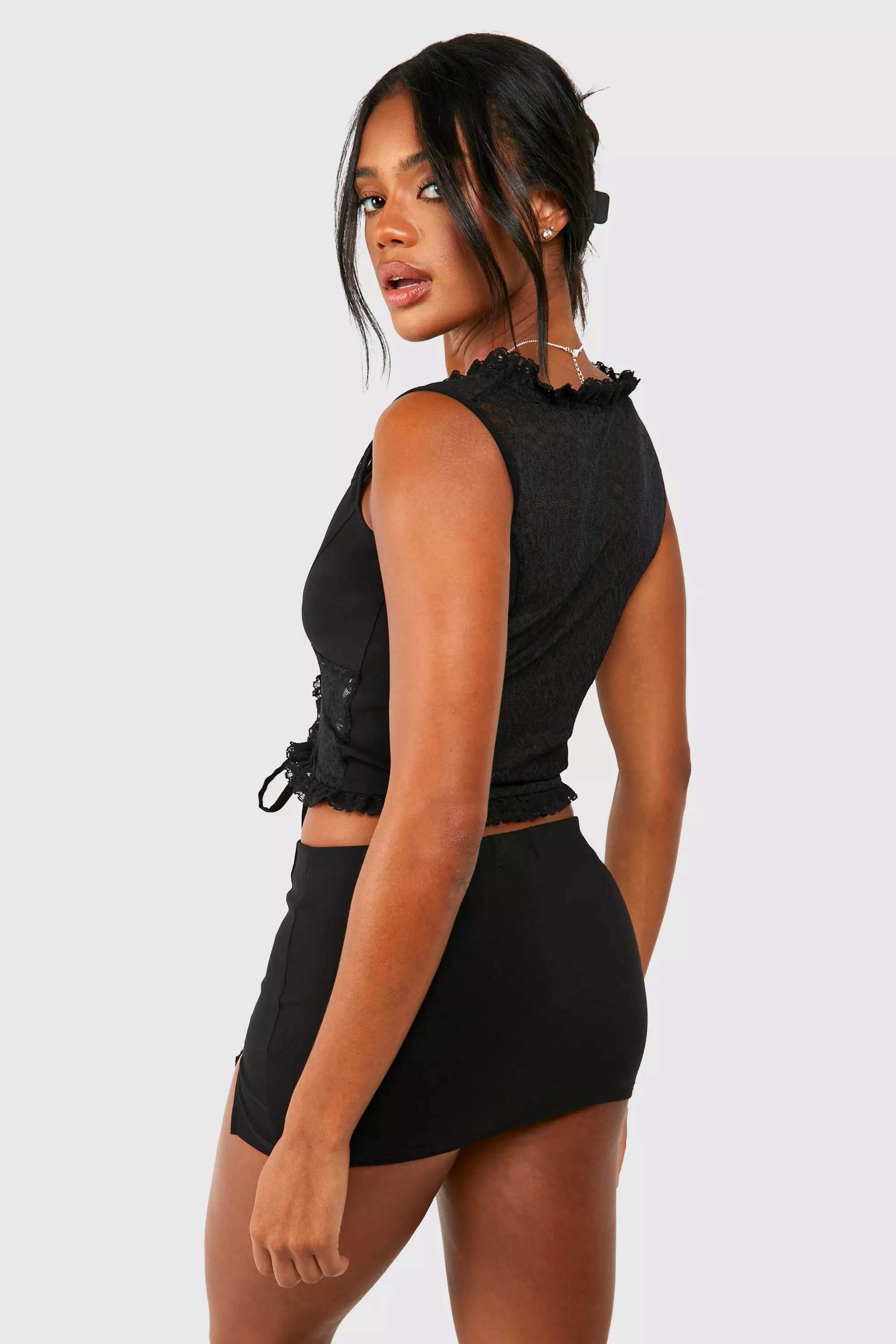 Black Lace Up Corset  صورة بديلة