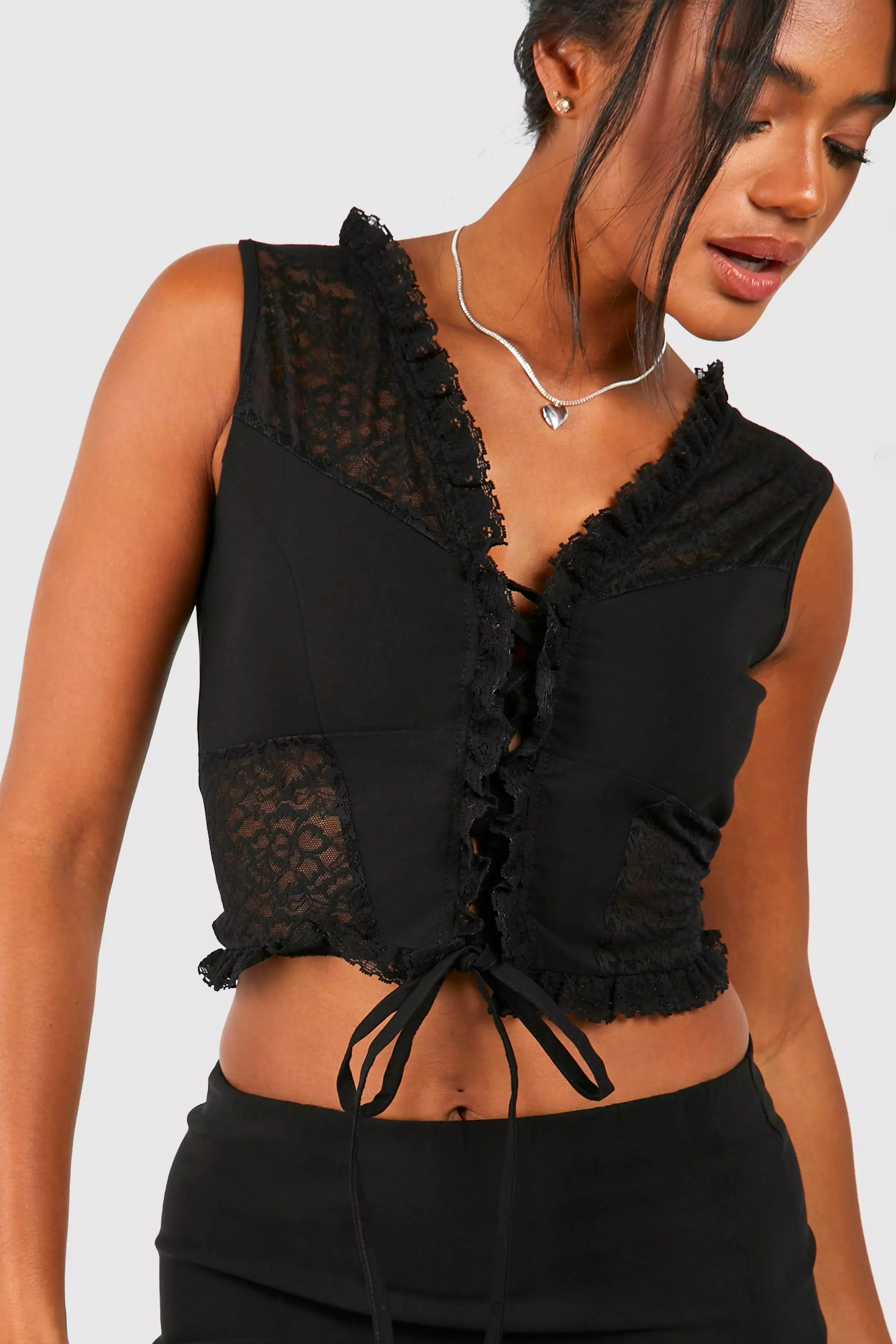 Black Lace Up Corset  صورة بديلة