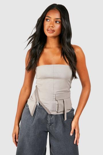 Bengaline Zip Detail Cargo Pocket Corset taupe