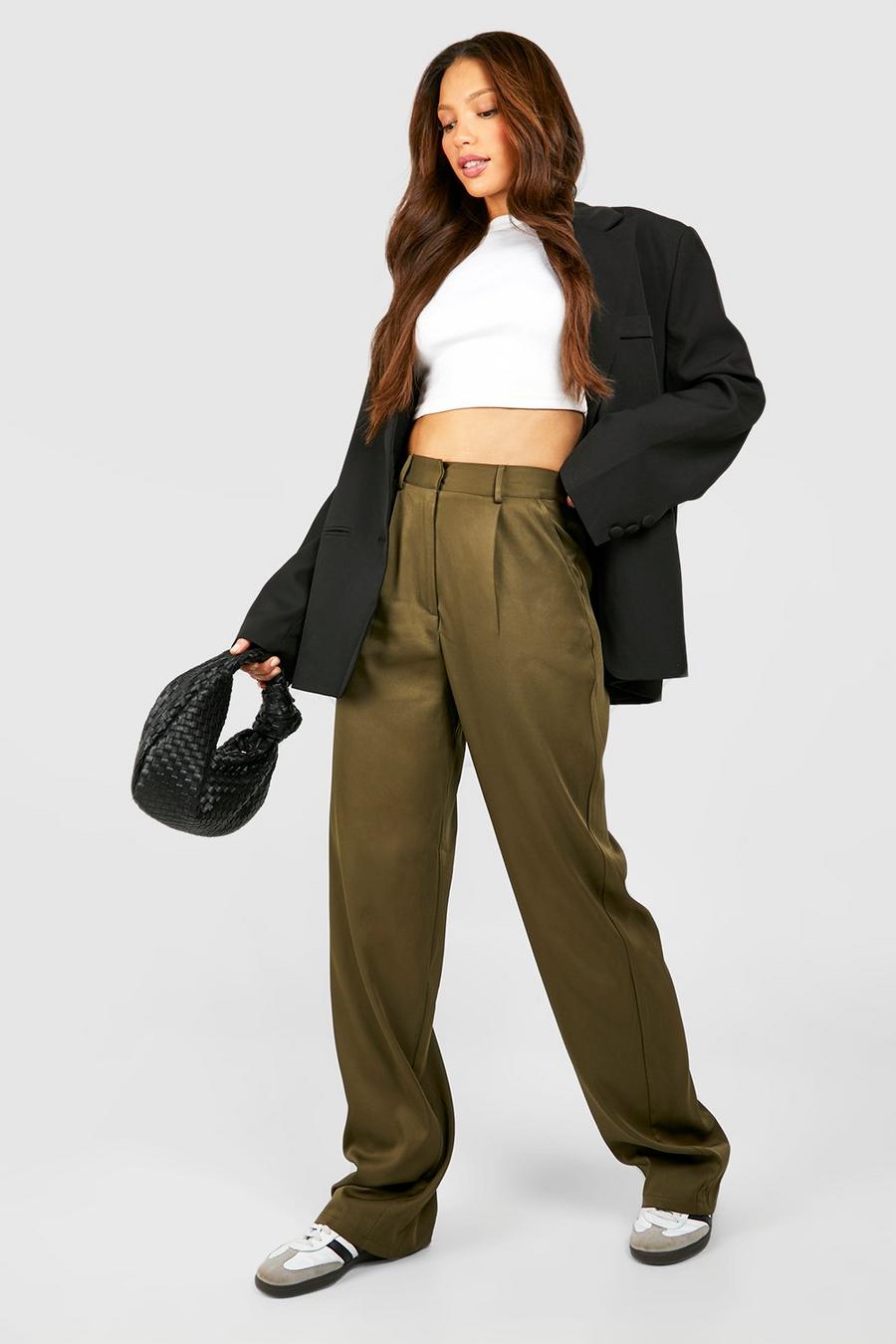 Khaki Tall Woven Tailored Wide Leg Pants image number 1
