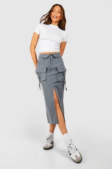 Tall Woven Pocket Detail Midaxi Skirt grey