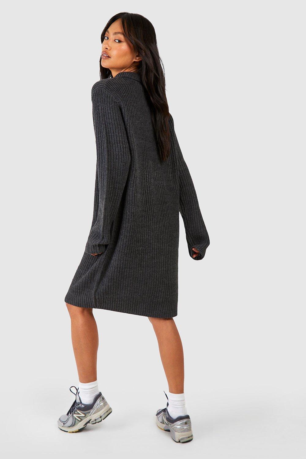 Charcoal High Neck Mini Jumper Dress