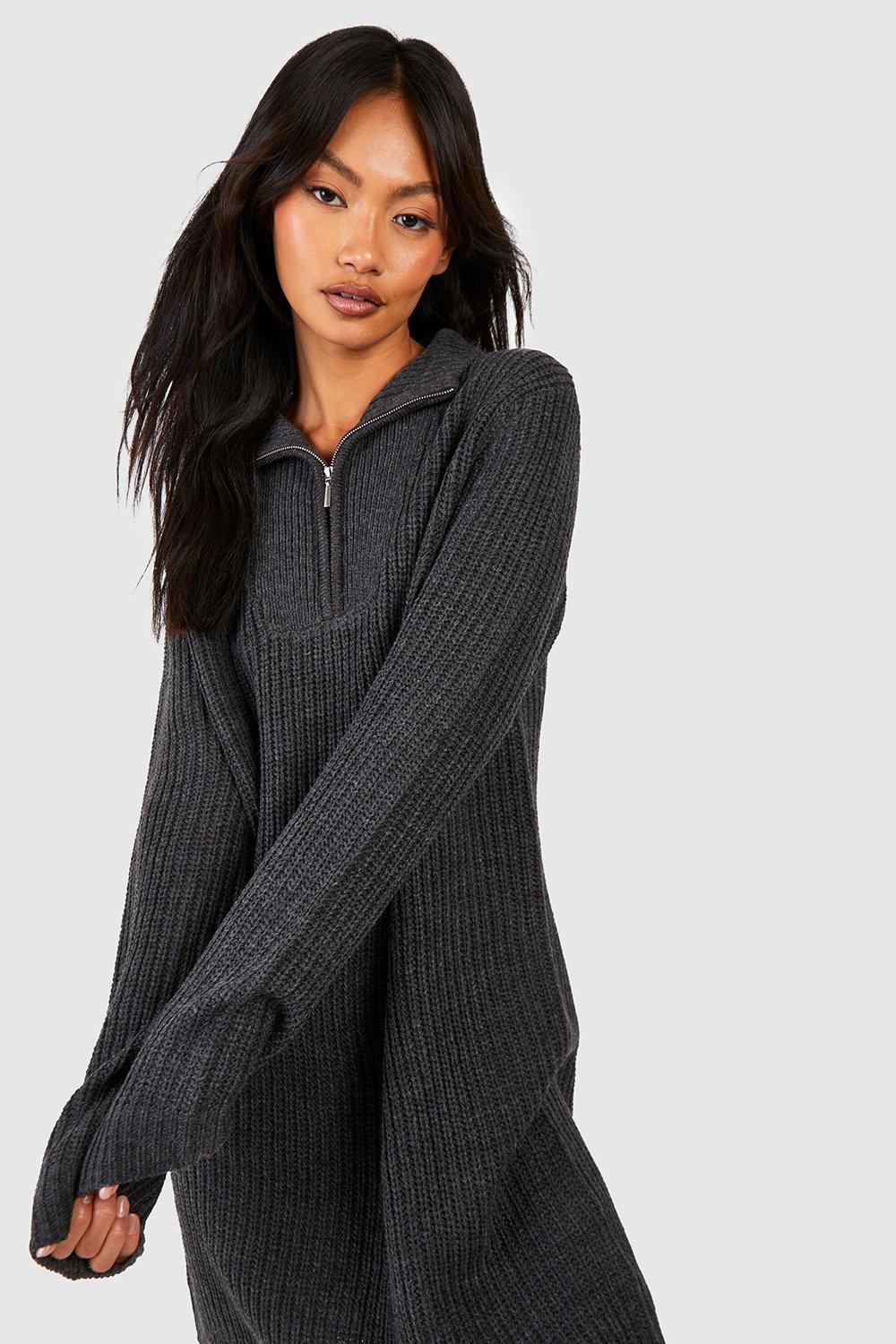 Charcoal High Neck Mini Jumper Dress