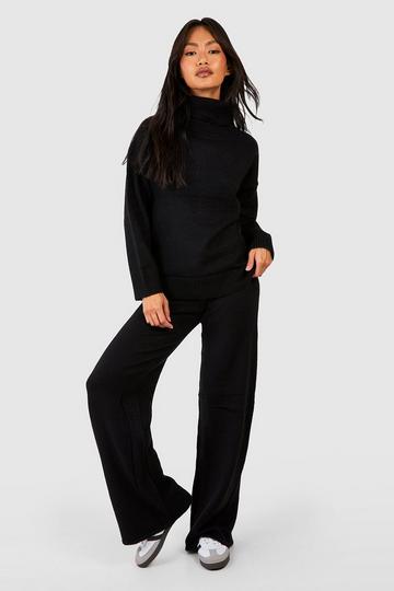 Roll Neck Jumper And Wide Leg Trouser Set black