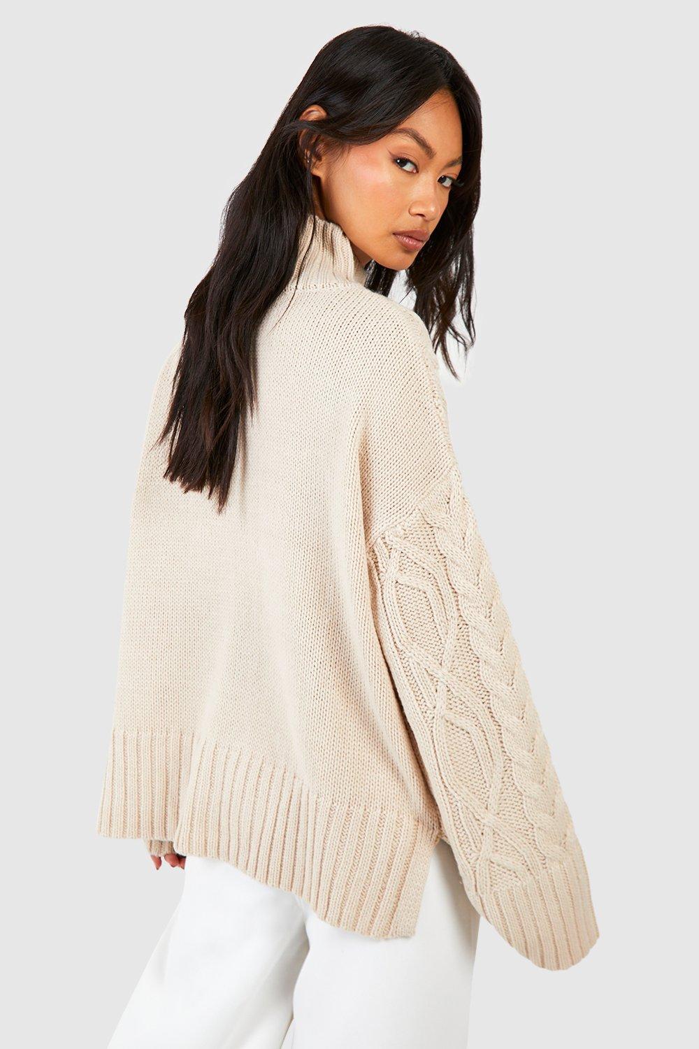 Mixed Cable High Neck Knitted Sweater