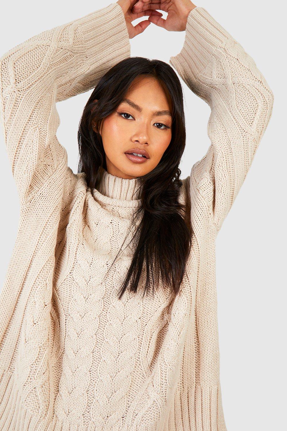 Mixed Cable High Neck Knitted Sweater | boohoo