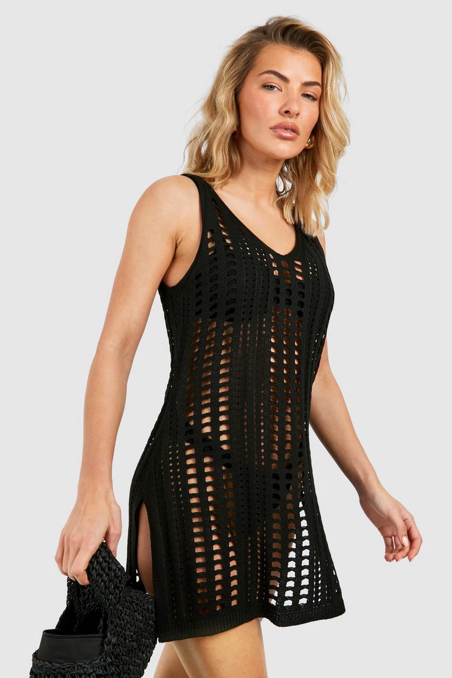 Black Crochet Cover-up Beach Dress image number 1