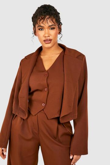 Plus Pointed Hem Cropped Blazer chocolate