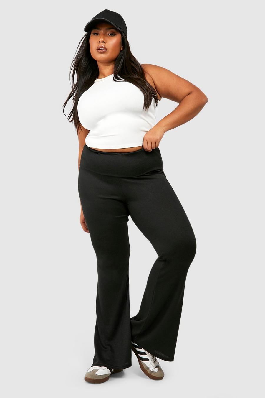 Pantaloni a zampa Plus Size super morbidi con laccetti in vita, Black