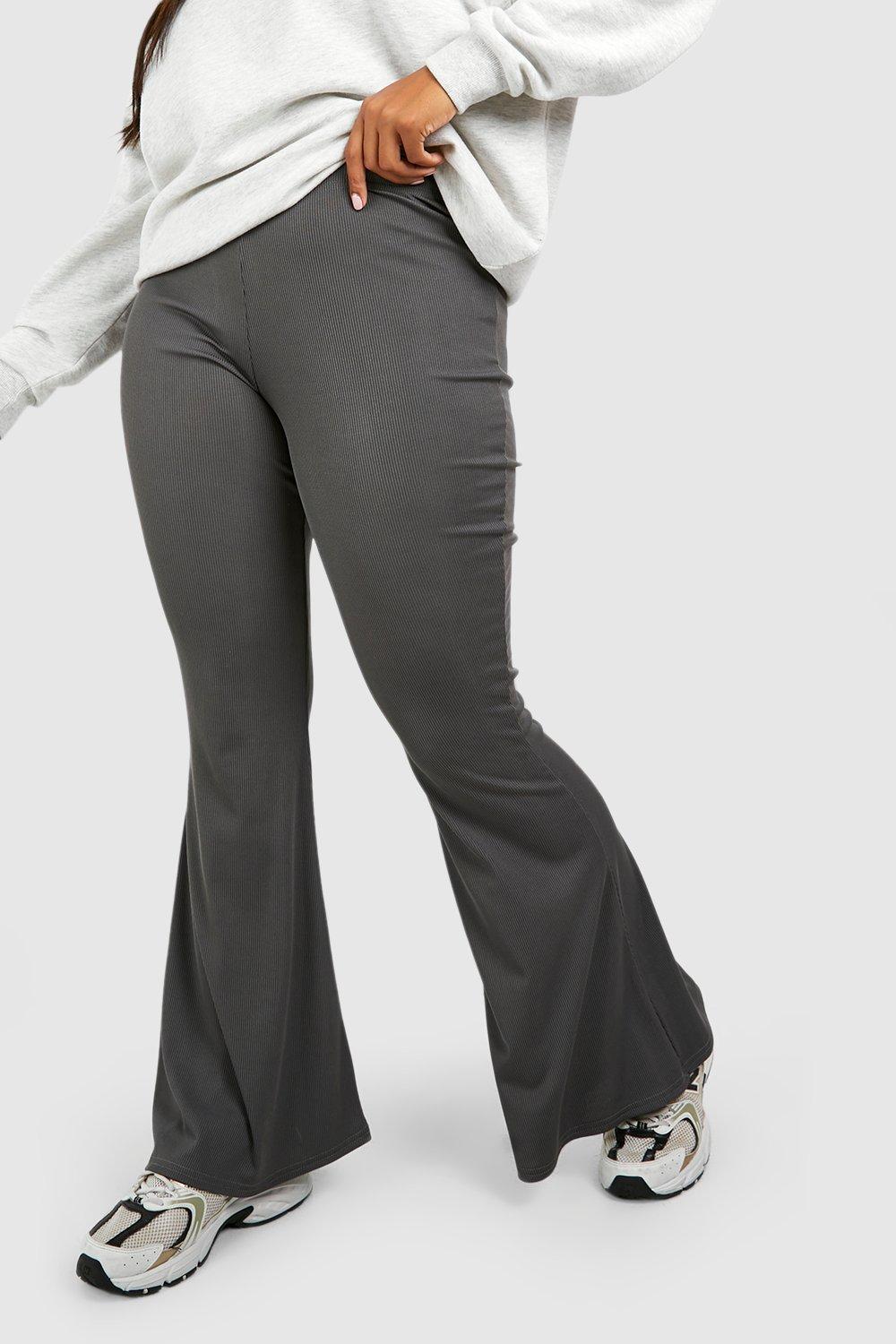 Ribbed High Waisted Flare Pants - Charcoal