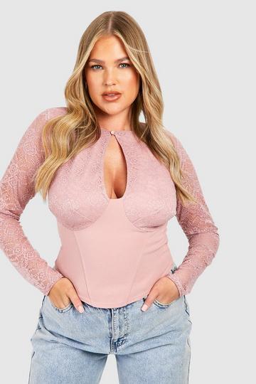 Plus Lace Keyhole Corset Top rose