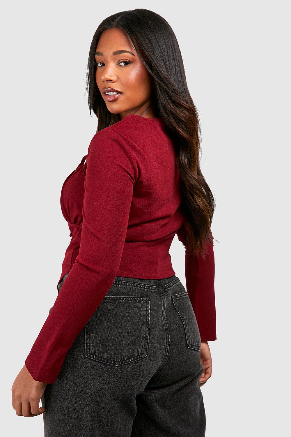 Long Sleeve Corset Top with Bow Tie Neck Fitted Crop Top e-Girl