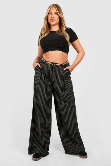 Plus Waistband Detail Wide Leg Pants black