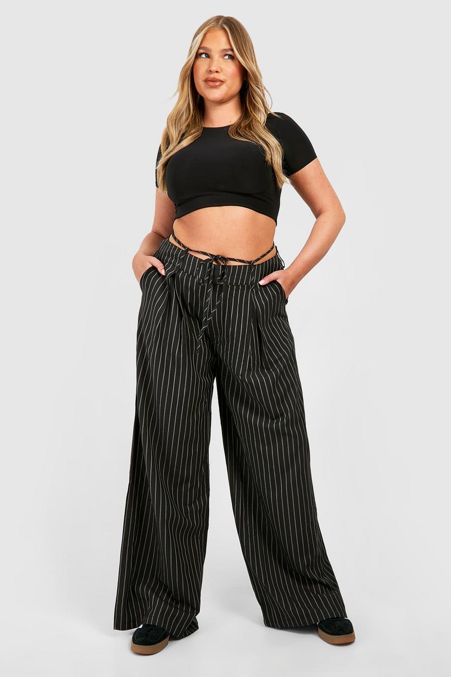 Black Plus Waistband Detail Wide Leg Trouser