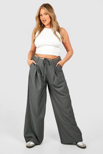 Plus Waistband Detail Wide Leg Pants charcoal