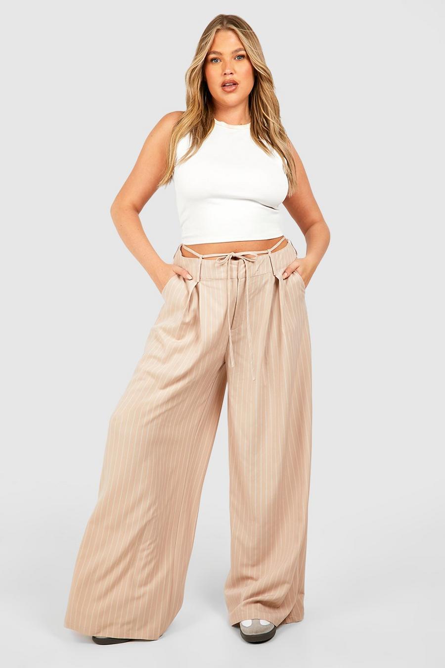 Stone Plus Waistband Detail Wide Leg Pants image number 1