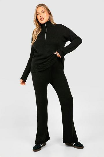 Plus Half Zip And Wide Leg Pants Set black