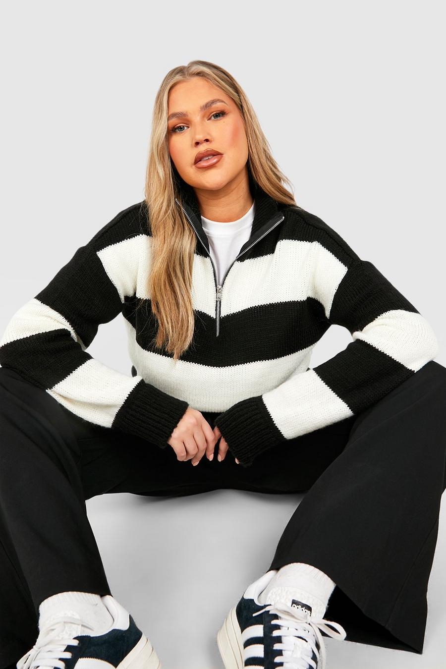 Black Plus Stripe Half Zip Sweater image number 1
