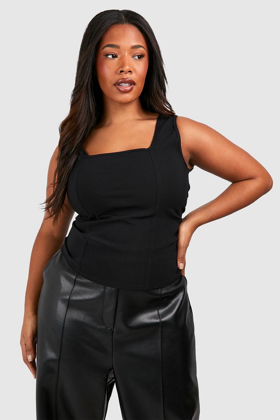 Black Plus Off The Shoulder Seam Detail Corset Top