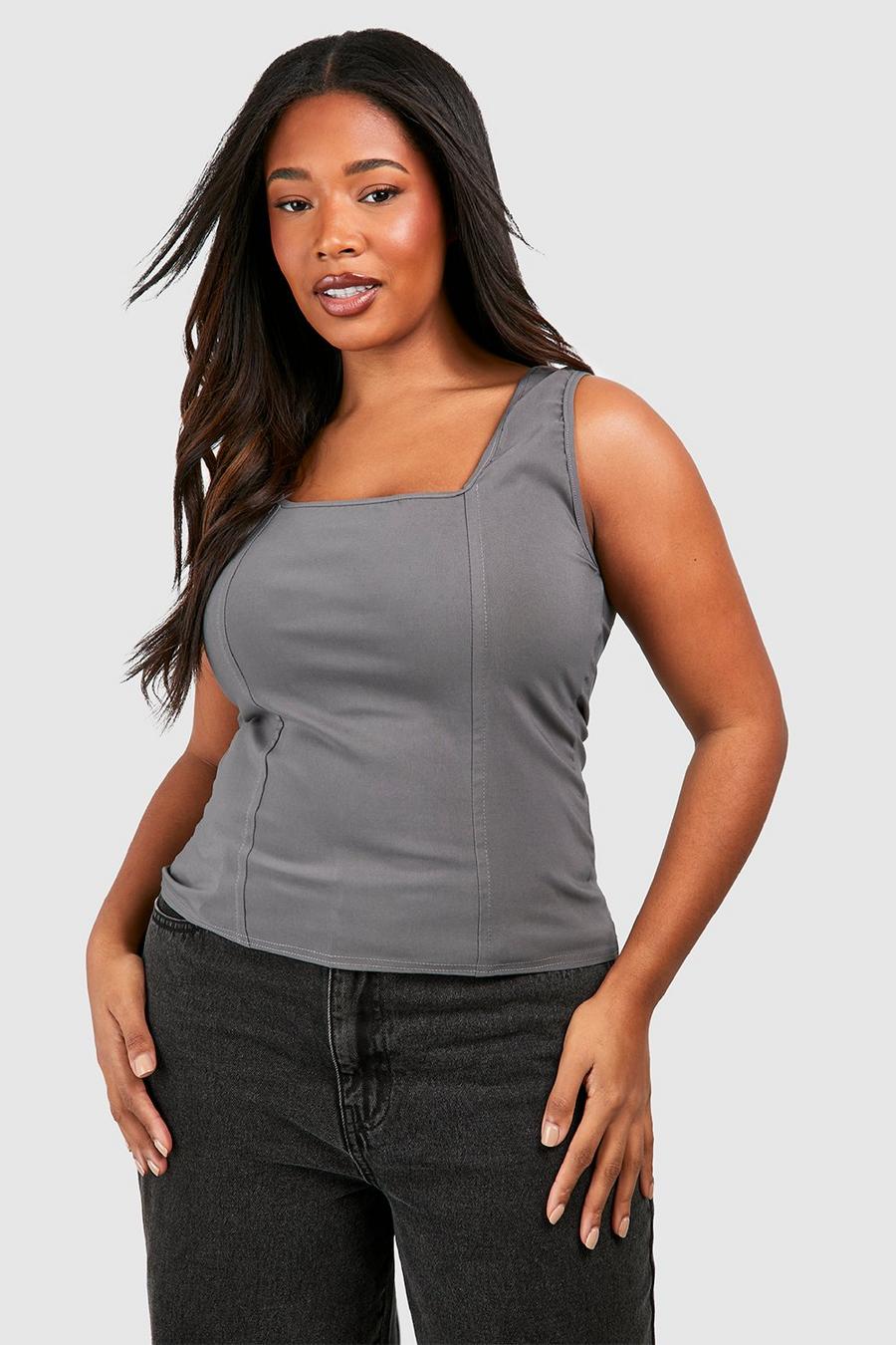 Charcoal Plus Off The Shoulder Seam Detail Corset Top image number 1