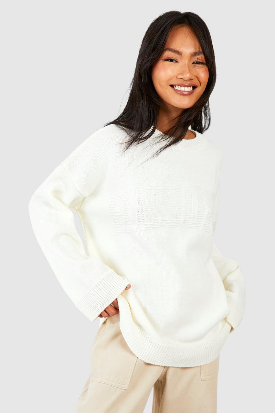 Ecru Crew Neck Knitted Resort Sweater image number 1