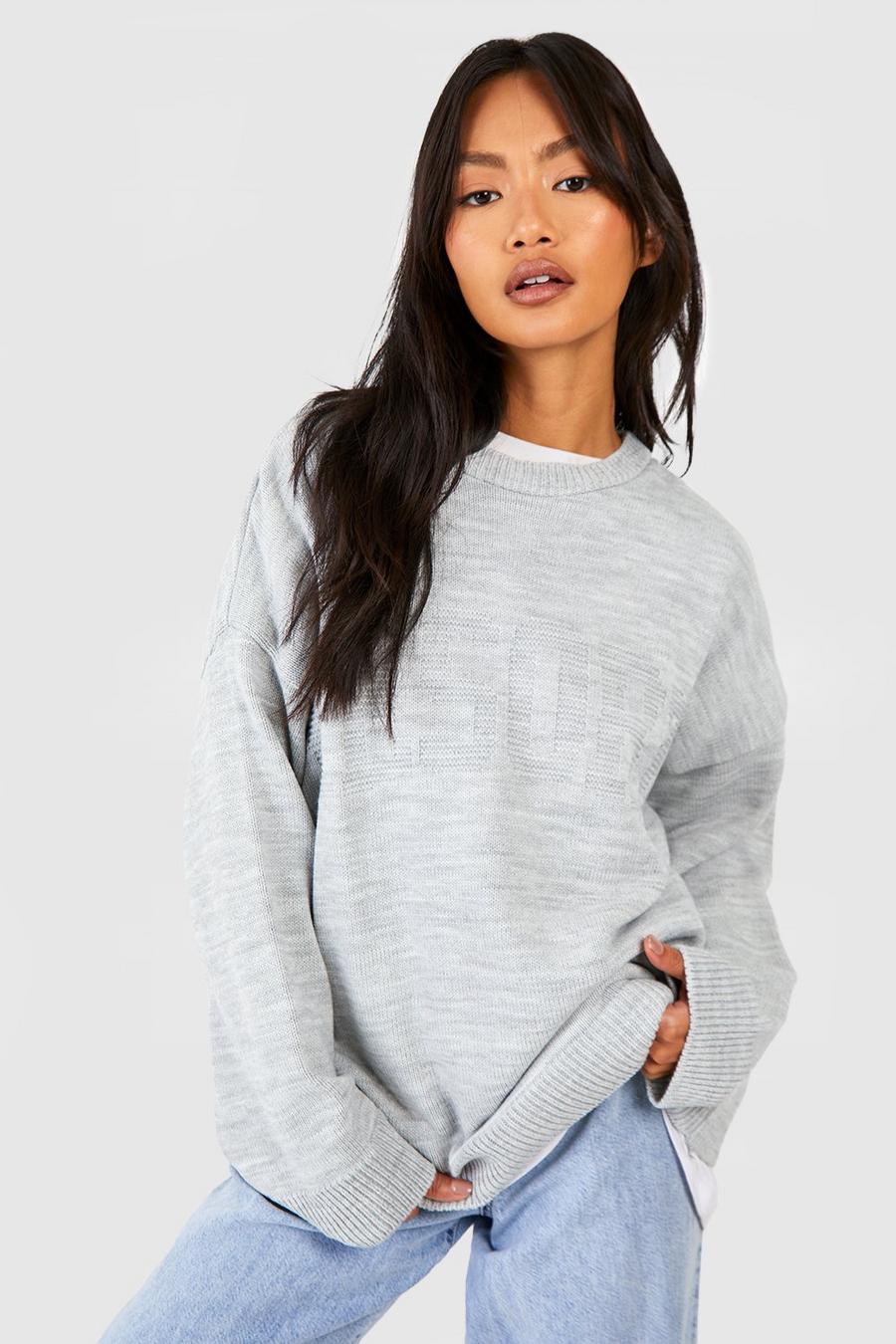 Grey Crew Neck Knitted Resort Sweater image number 1
