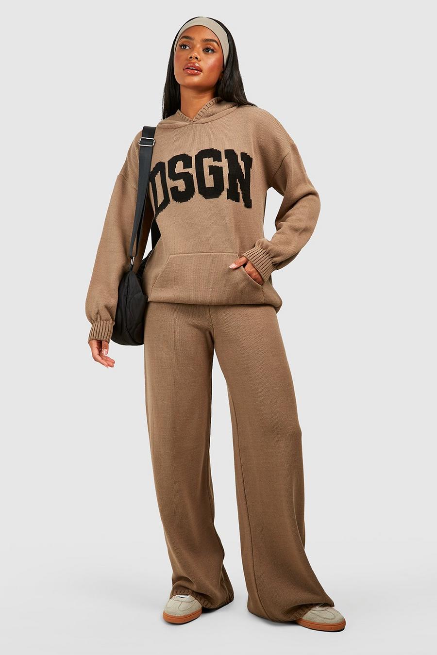 Conjunto Dsgn oversize de pantalón de pernera ancha y sudadera con capucha, Taupe image number 1