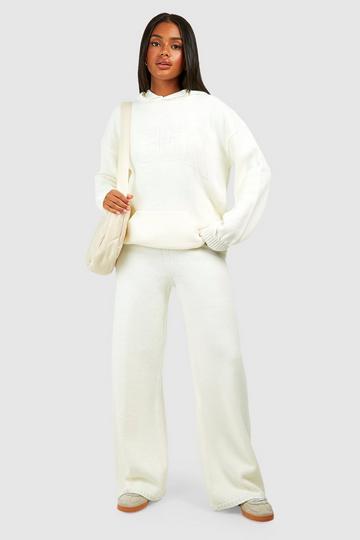 Ecru White Dsgn Oversized Hoody And Wide Leg Pants Set