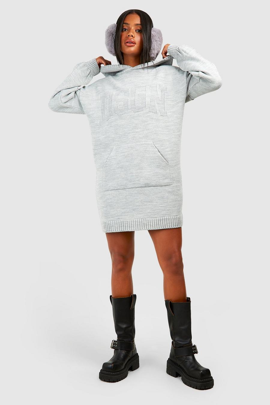 Grey Dsgn Oversized Knitted Hoody Dress image number 1