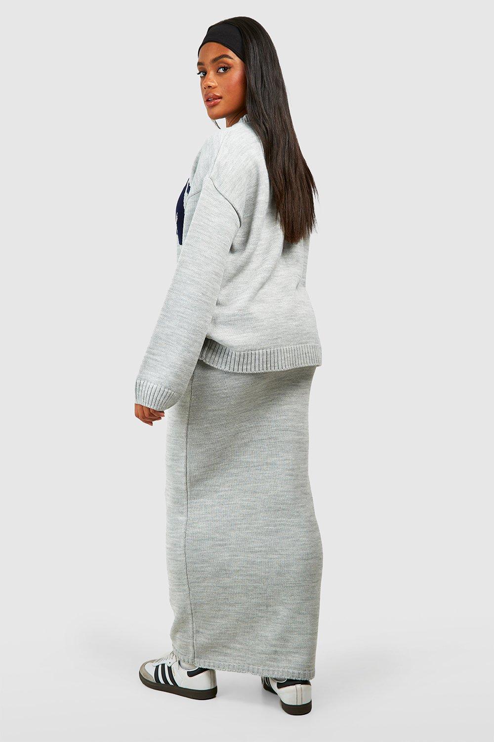 Gray Knitted Marginal Series offers Sweatshirt-Skirt Set