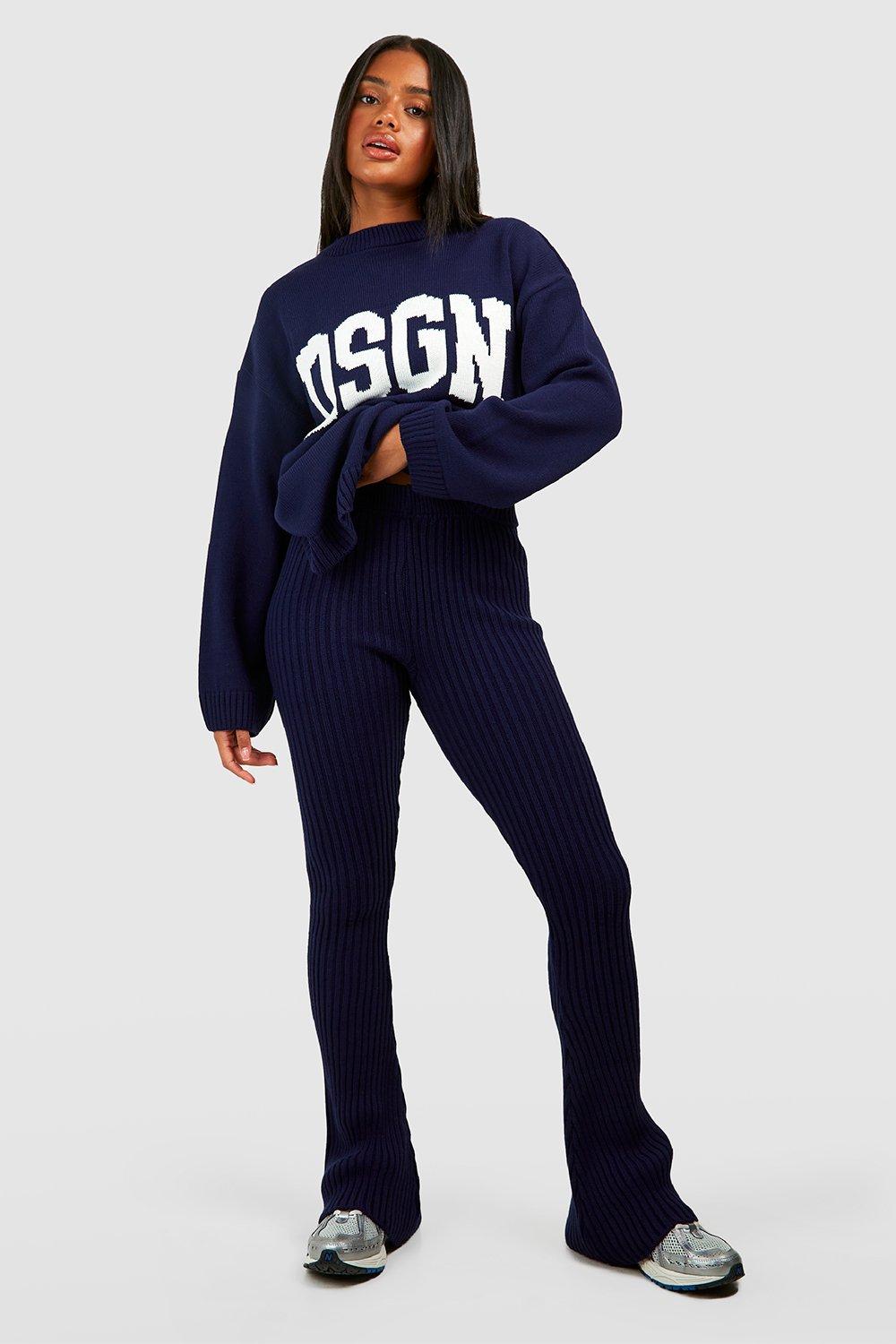 Femme Luxe kitted oversized crop top and legging set in navy