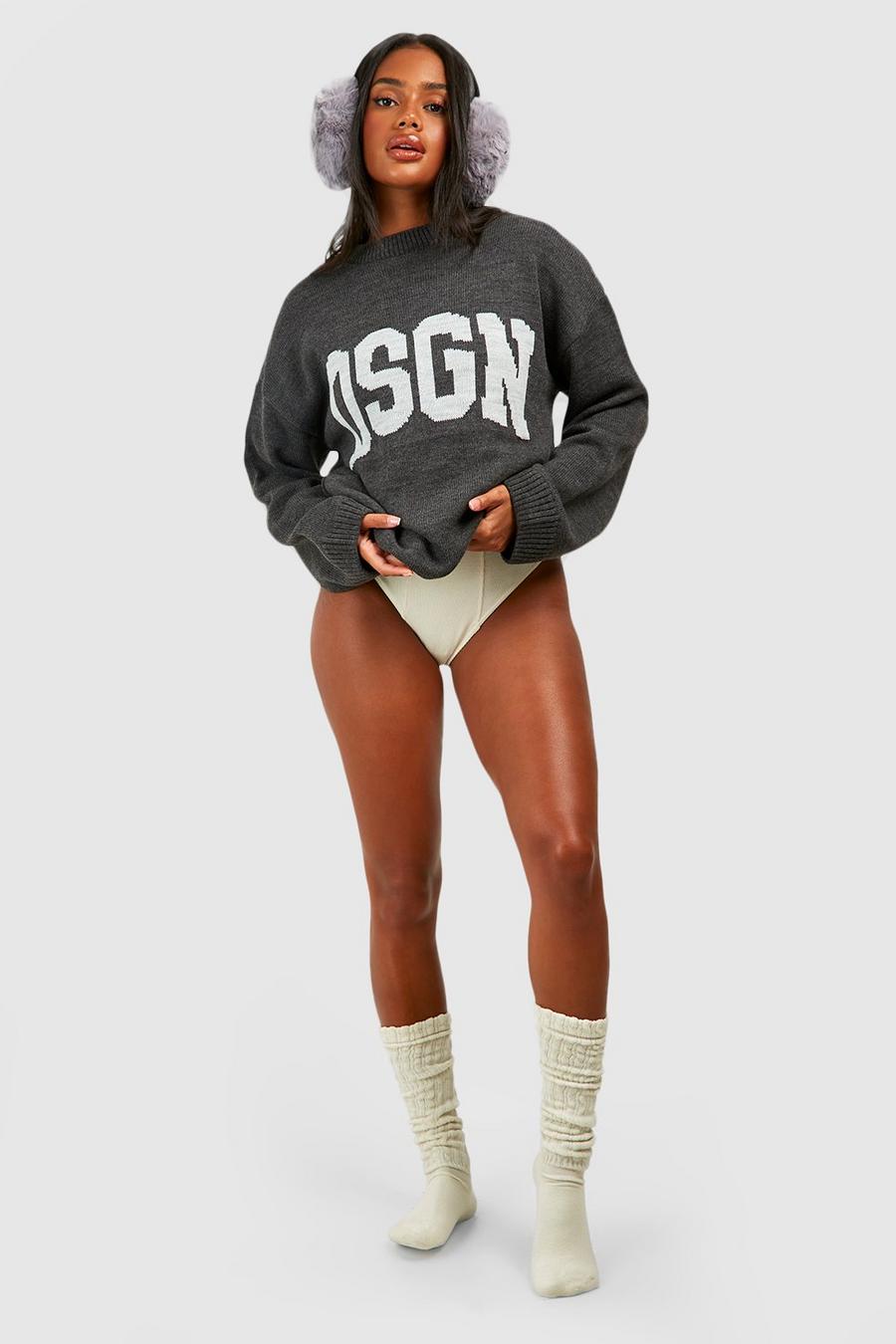 Charcoal Dsgn Crew Neck Knitted Jumper image number 1