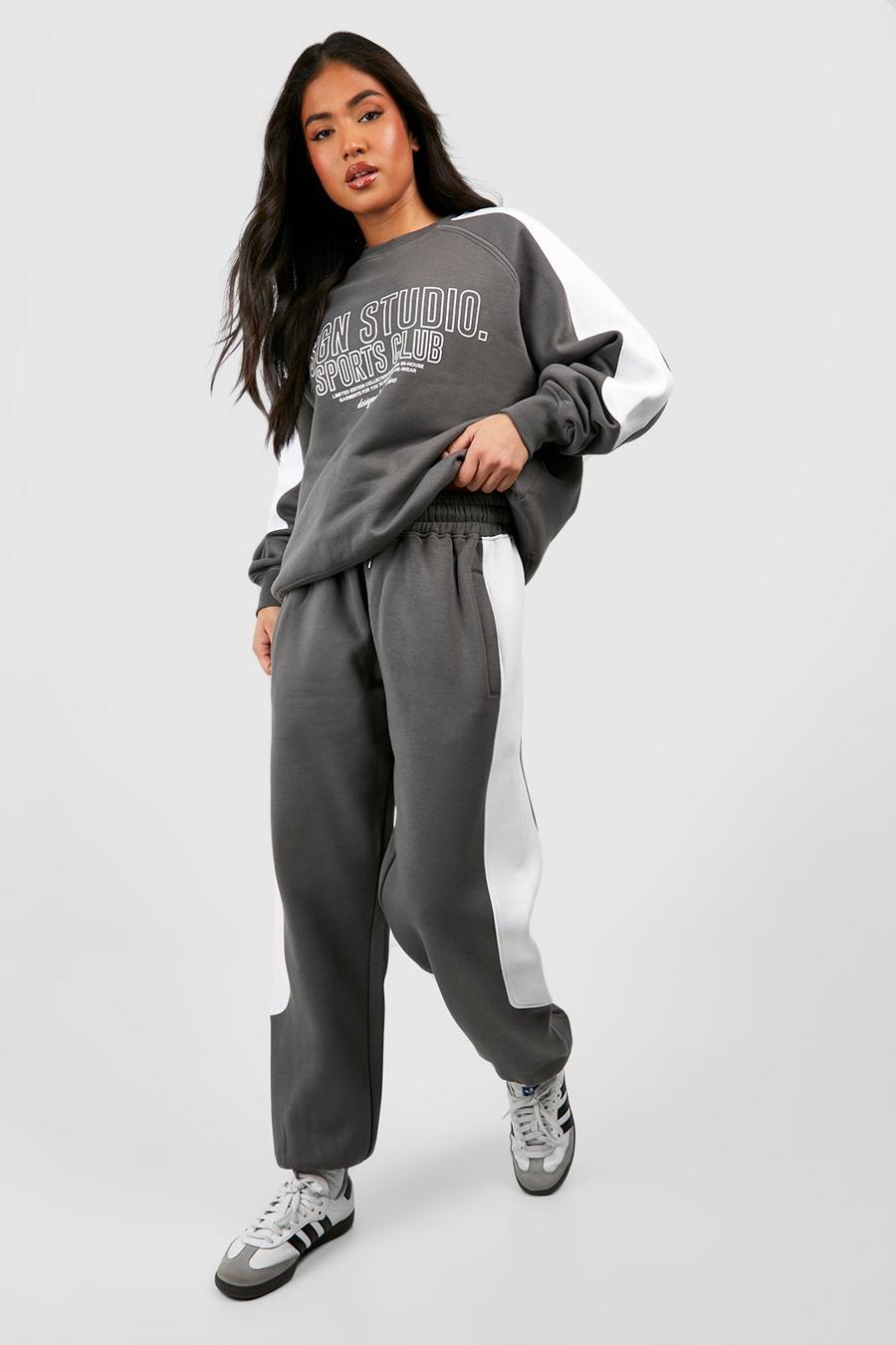 Charcoal Petite Panelled Detail Cuffed Track Pants image number 1