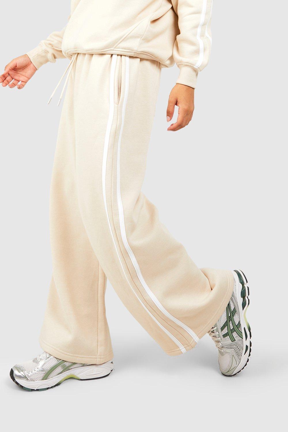 Petite brown side stripe wide leg joggers